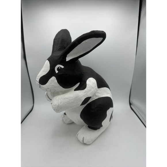 Dept 56 Bunny Rabbit Papier Paper Mache Large Black White Easter RARE - Picture 2 of 16